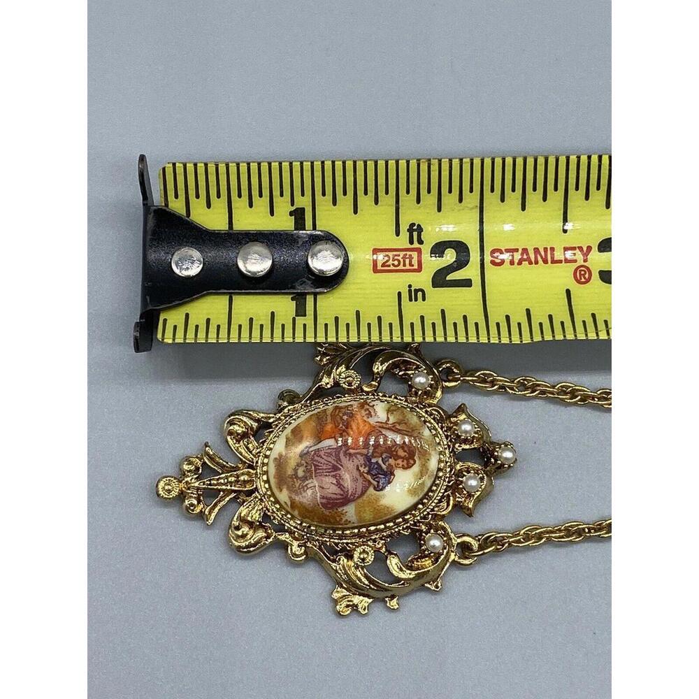 Renaissance Revival Couple Bolo Tie Gold Tone Pearl Double Strand Necklace Rare - Picture 15 of 16